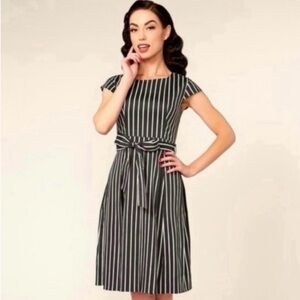 Pinup Couture / Golightly Mae
dress Victorian Stripe-Goth- Summerween Med- EUC